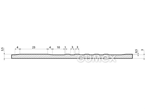 Dielektrický koberec D70 A601 S, hrúbka 3,5mm, šírka 1200mm, 65°ShA, napätie 20kV, NR-SBR, dezén kladivkový, -20°C/+70°C, čierna
